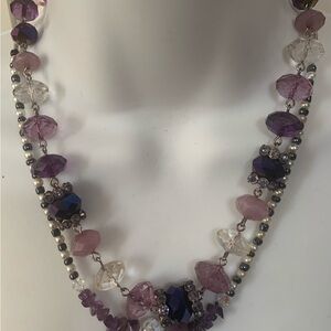 💚3/$25 2 Elegant Purple Blue and Silver Beaded Necklaces with pierced earrings